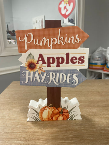 Pumpkins, Apples, Hay Rides Sign Post