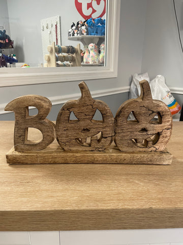 Wooden BOO Carving - Jack-O-Lantern