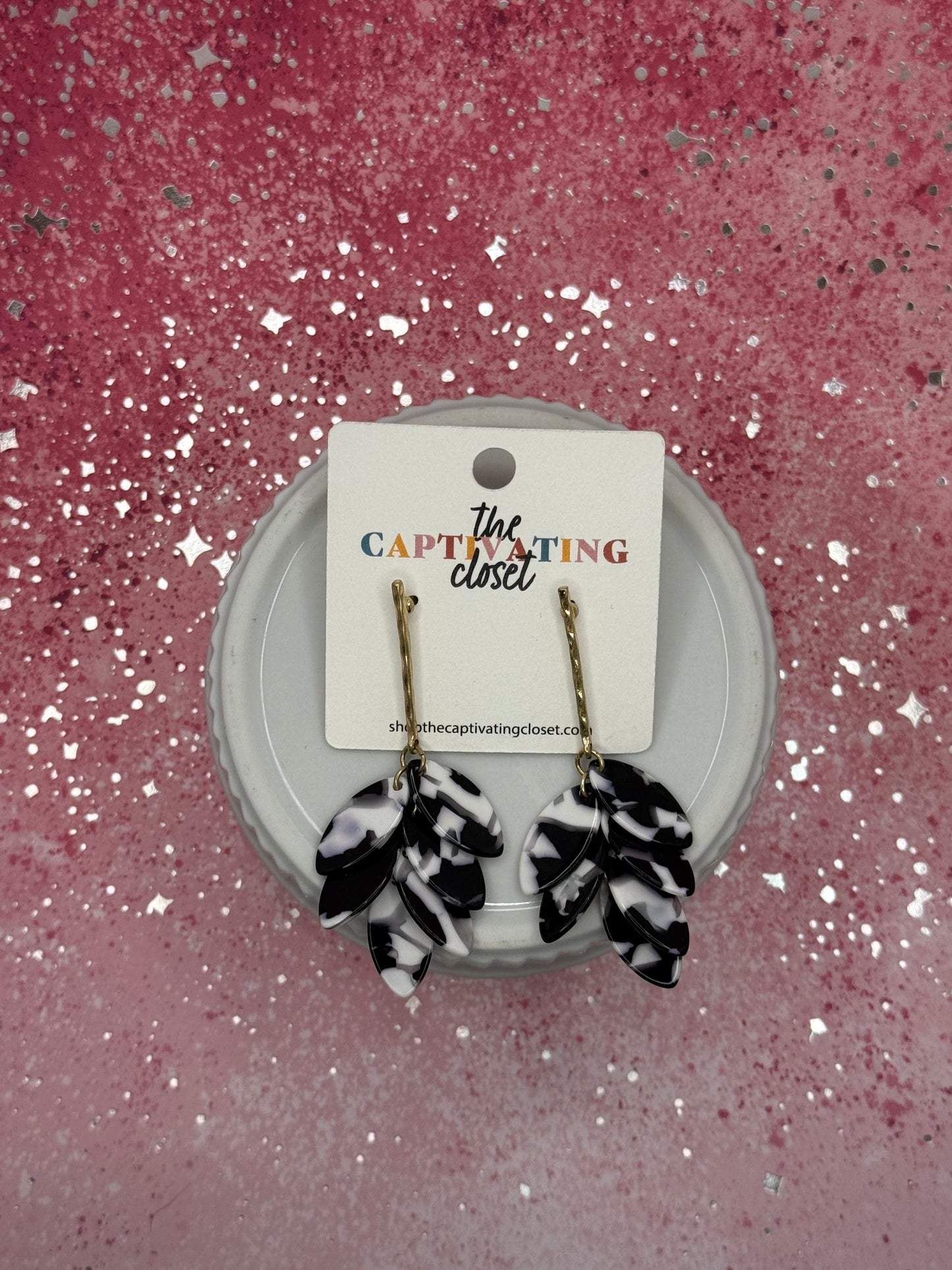 Gold Rod w/ Black & White Dangles Earrings