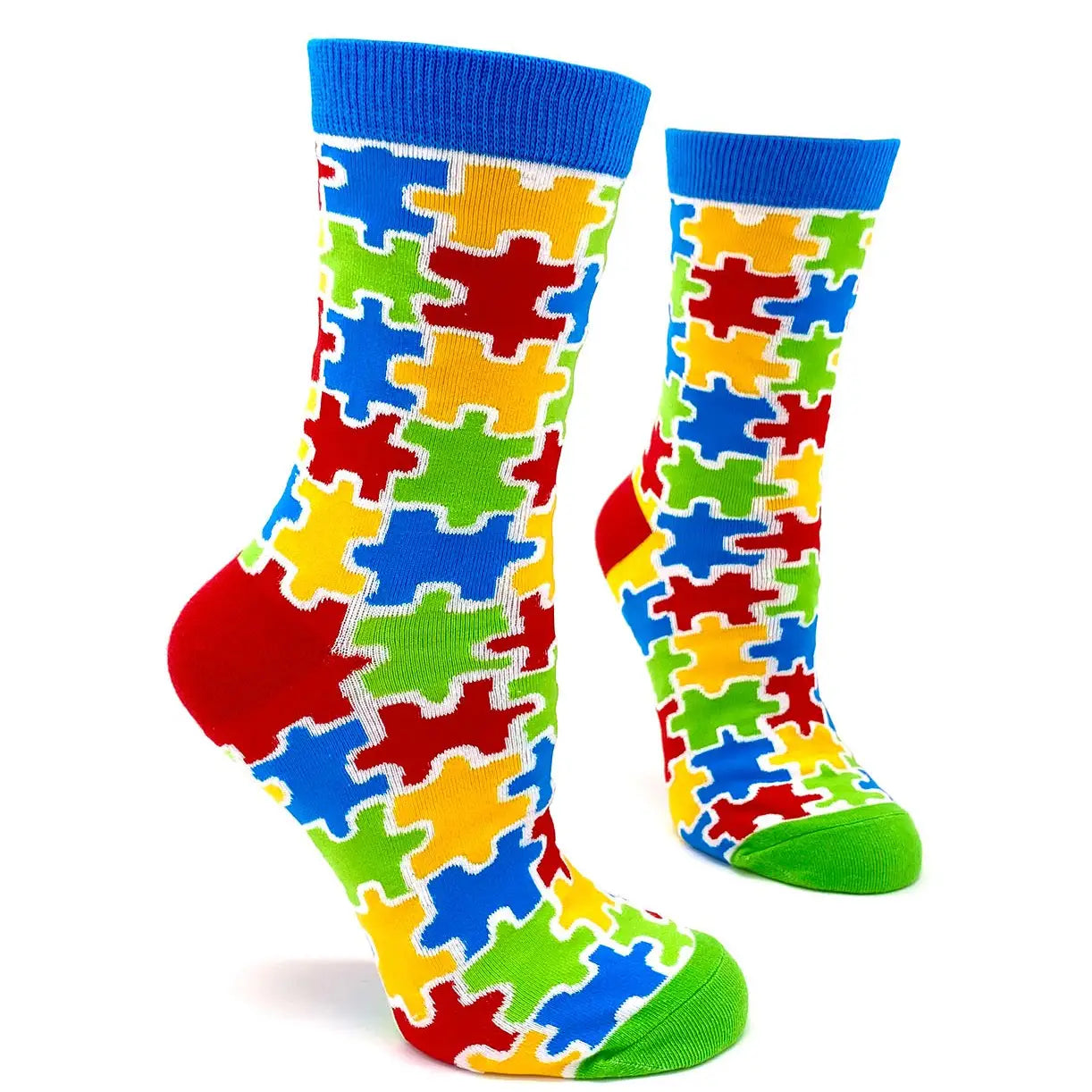 Colorful Autism Awareness Puzzle Pieces Women's Crew Socks