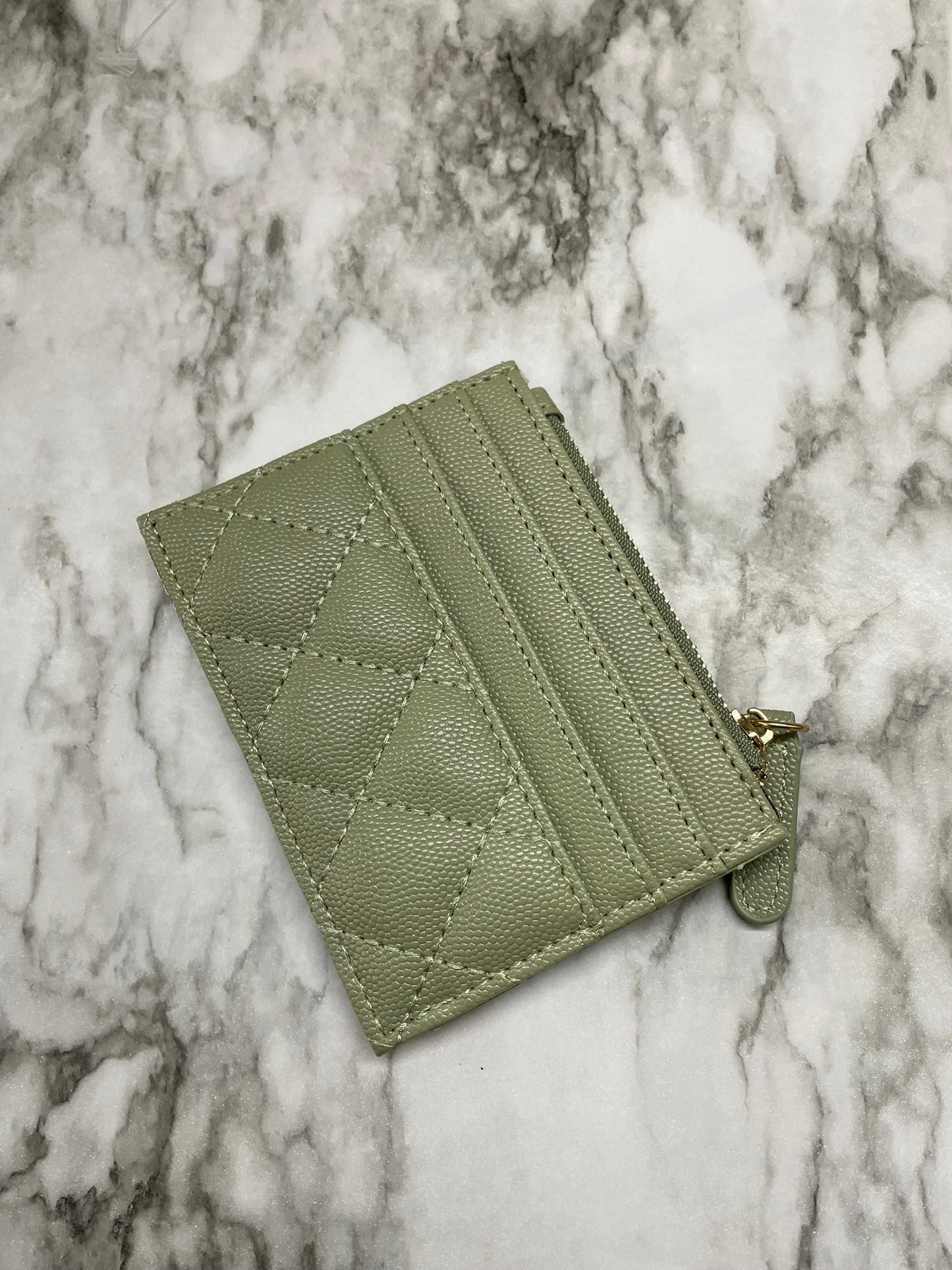 Sage Wallet with Zipper Pocket and Side Card Slots