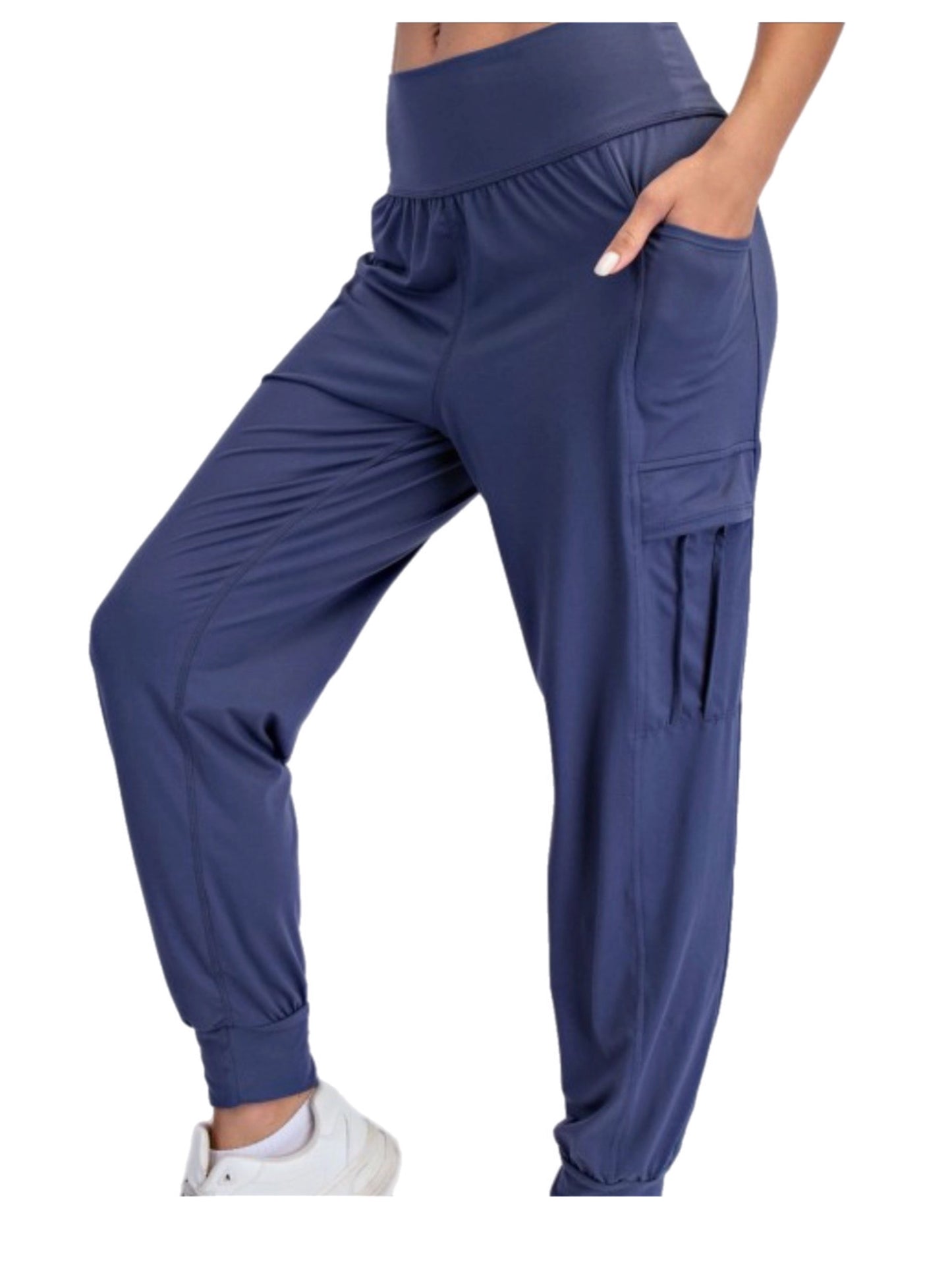 Denim Blue Butter-Soft Joggers w/ Cargo Pocket - Rae Mode