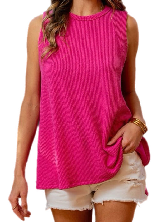 Pink Ribbed Oversized Tank