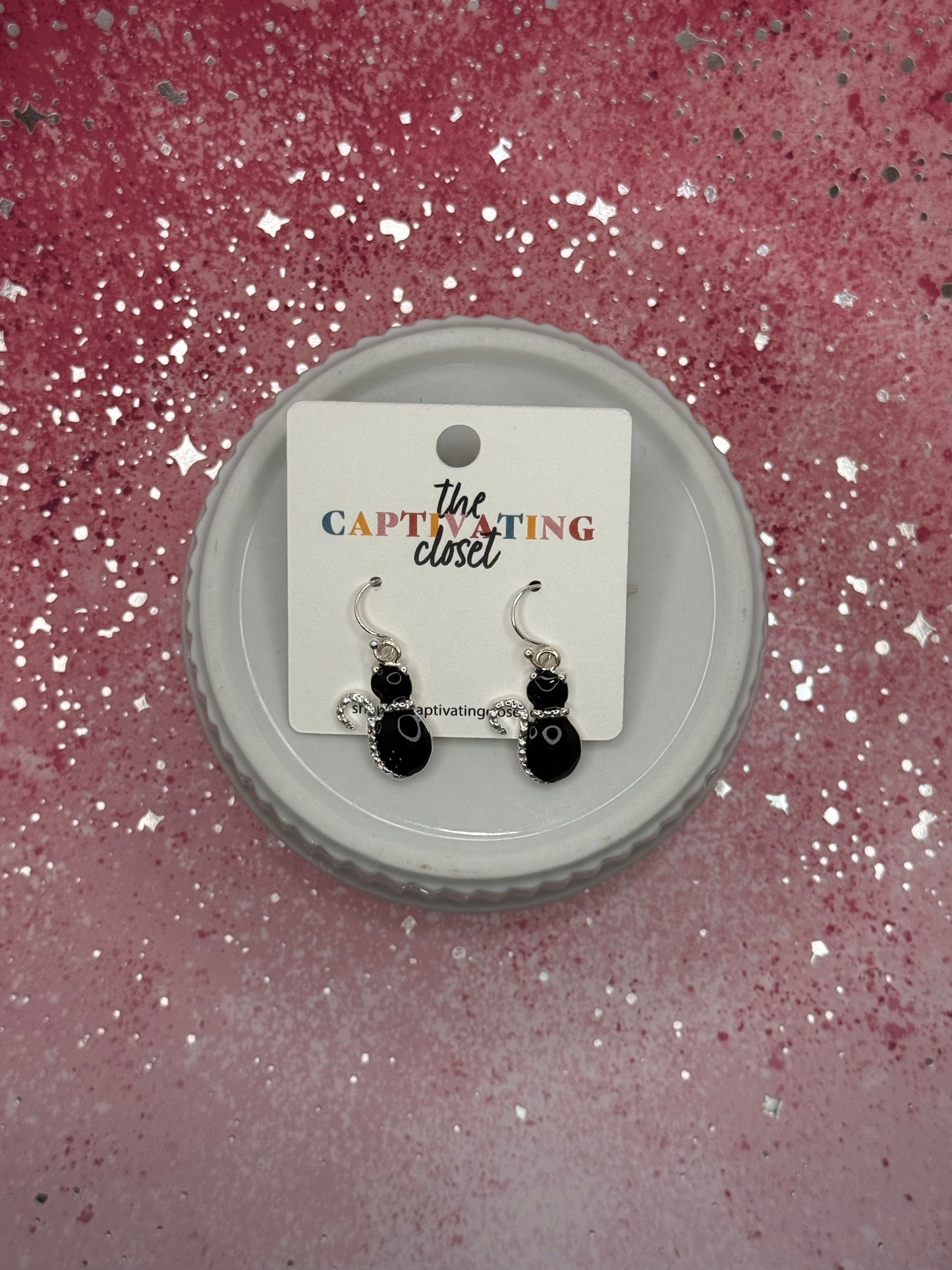 Black Cat w/ Rhinestone Detail Dangle Earring