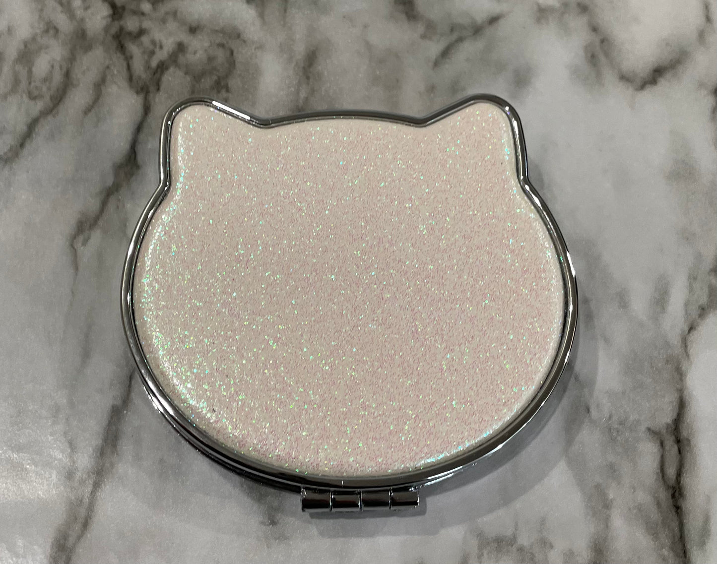 Glitter Cat Compact Mirror - White