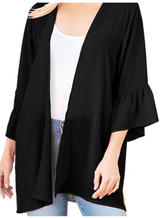 Black Kimono w/ Ruffle Sleeve