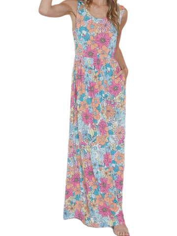 Bright Floral Sleeveless Maxi Dress