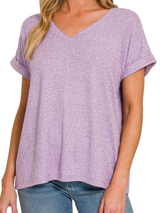 Soft Heathered V Neck Tee - Lavender
