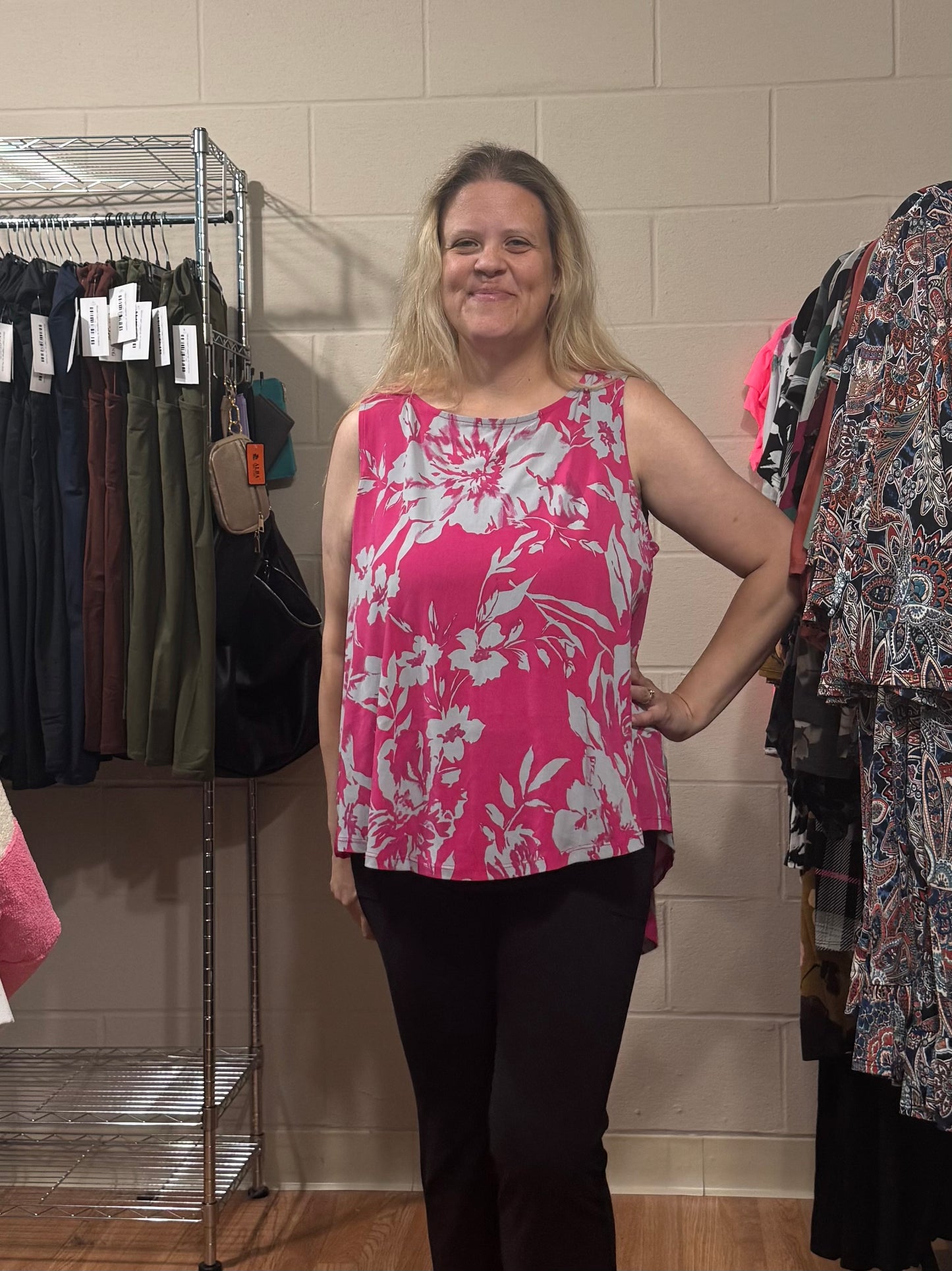 Hot Pink Floral Sleeveless Top