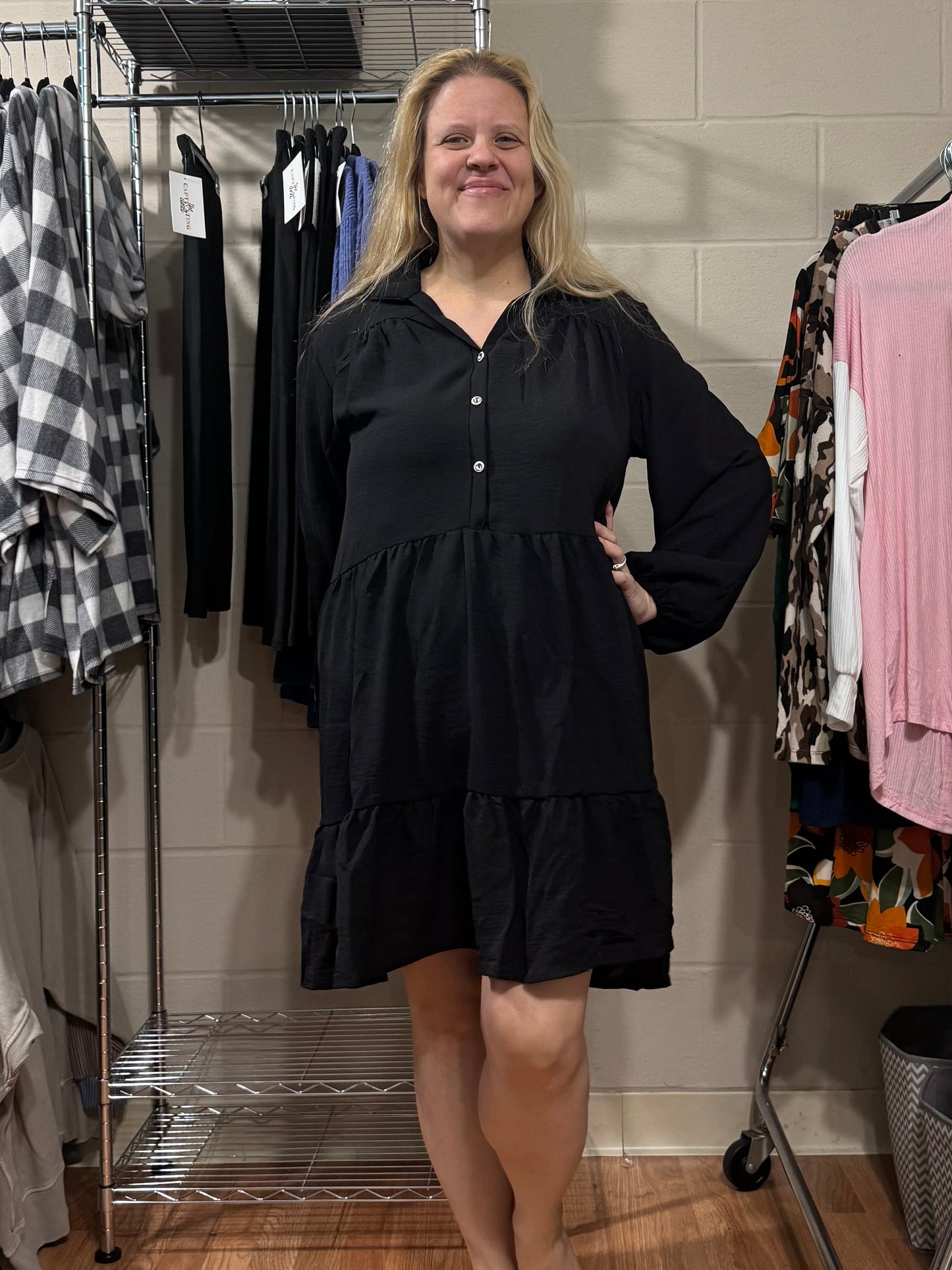 Black Baby Doll Dress w/ Buttons