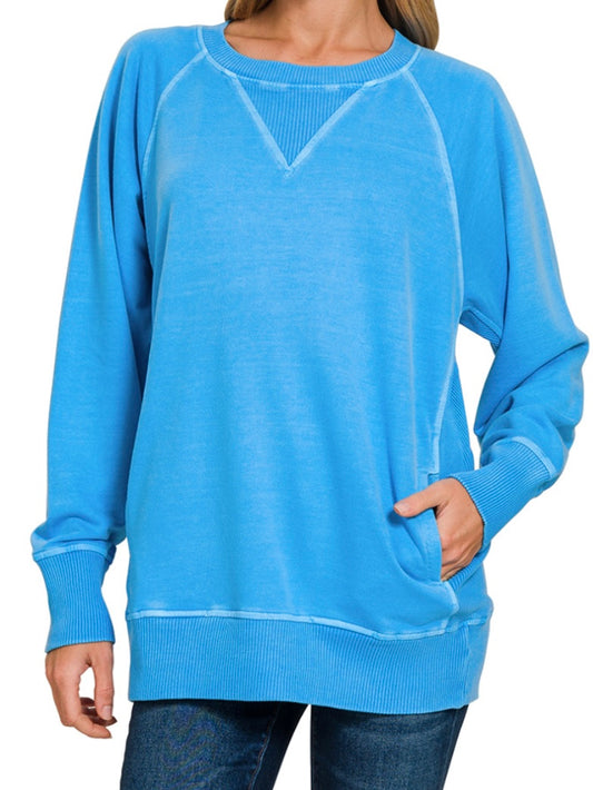 Bright Blue Crew Neck w/ Pockets