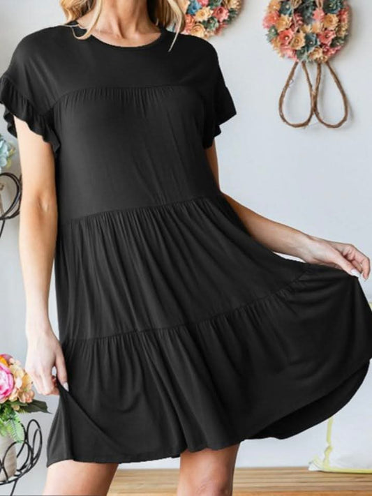 Black Tiered Dress w/ Flutter Sleeves