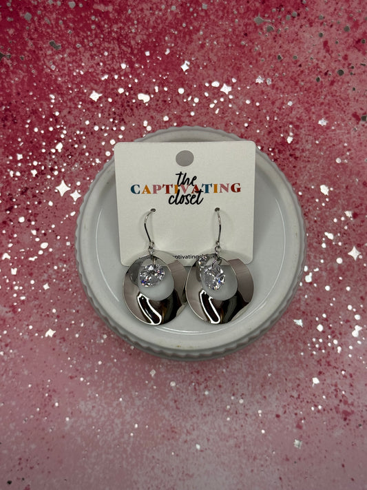 Silver Hoop Dangle Earrings w/ Rhinestone