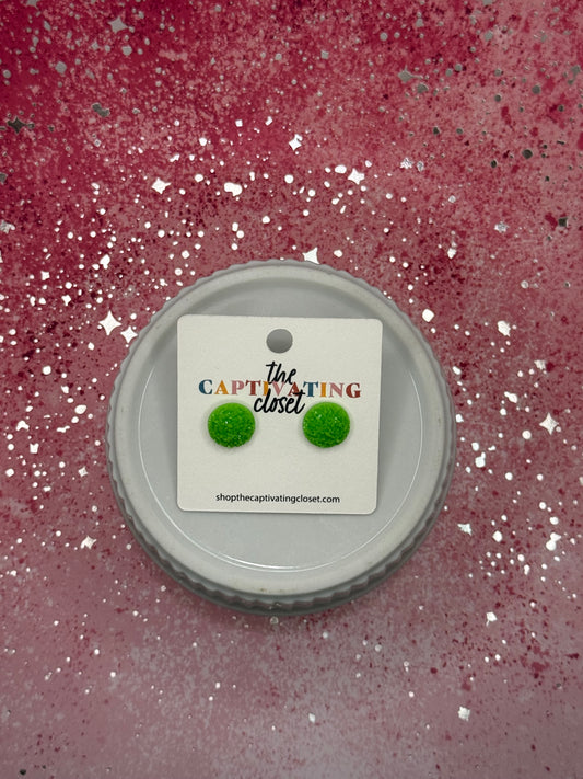 Lime Green Druzy Stud Earrings
