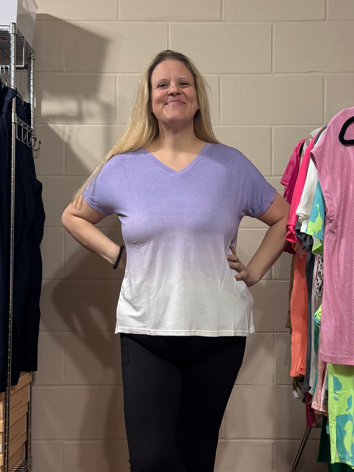 Purple Ombre V Neck Tee