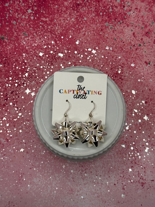 Silver Gift Bow Dangle Earring