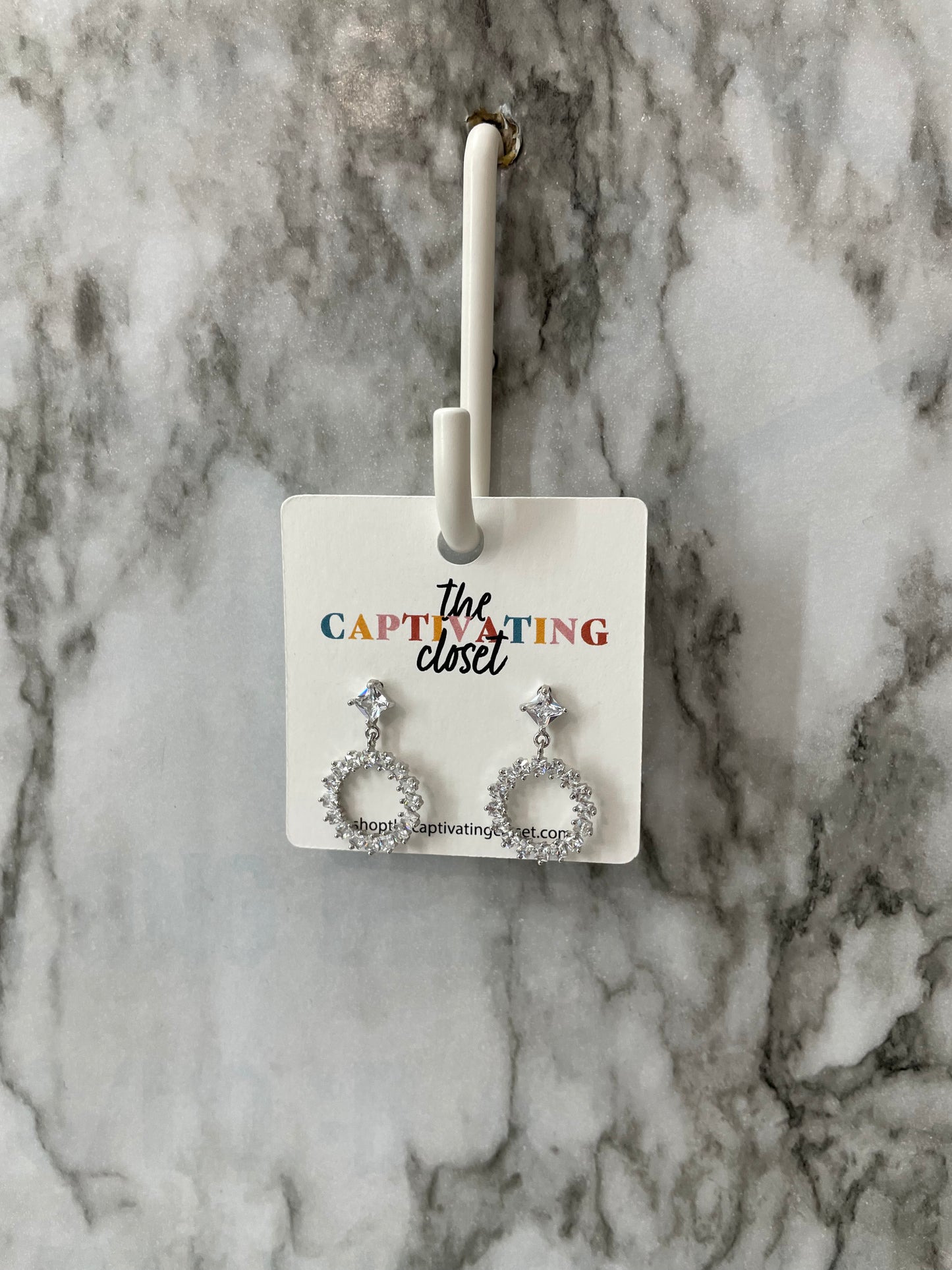 Rhinestone Earrings with Circle Dangle