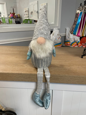 Silver & Blue Gnome Sitter w/ Dangly Legs (Silver Body)