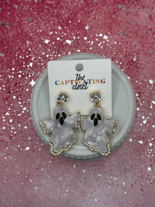 White Blingy Ghost Earrings