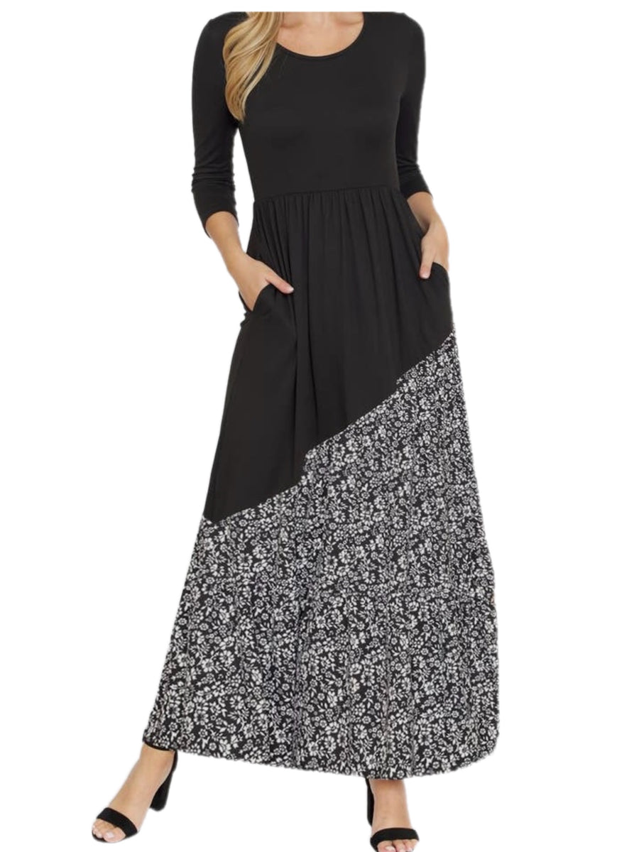Black Maxi Dress w/ Floral Skirt