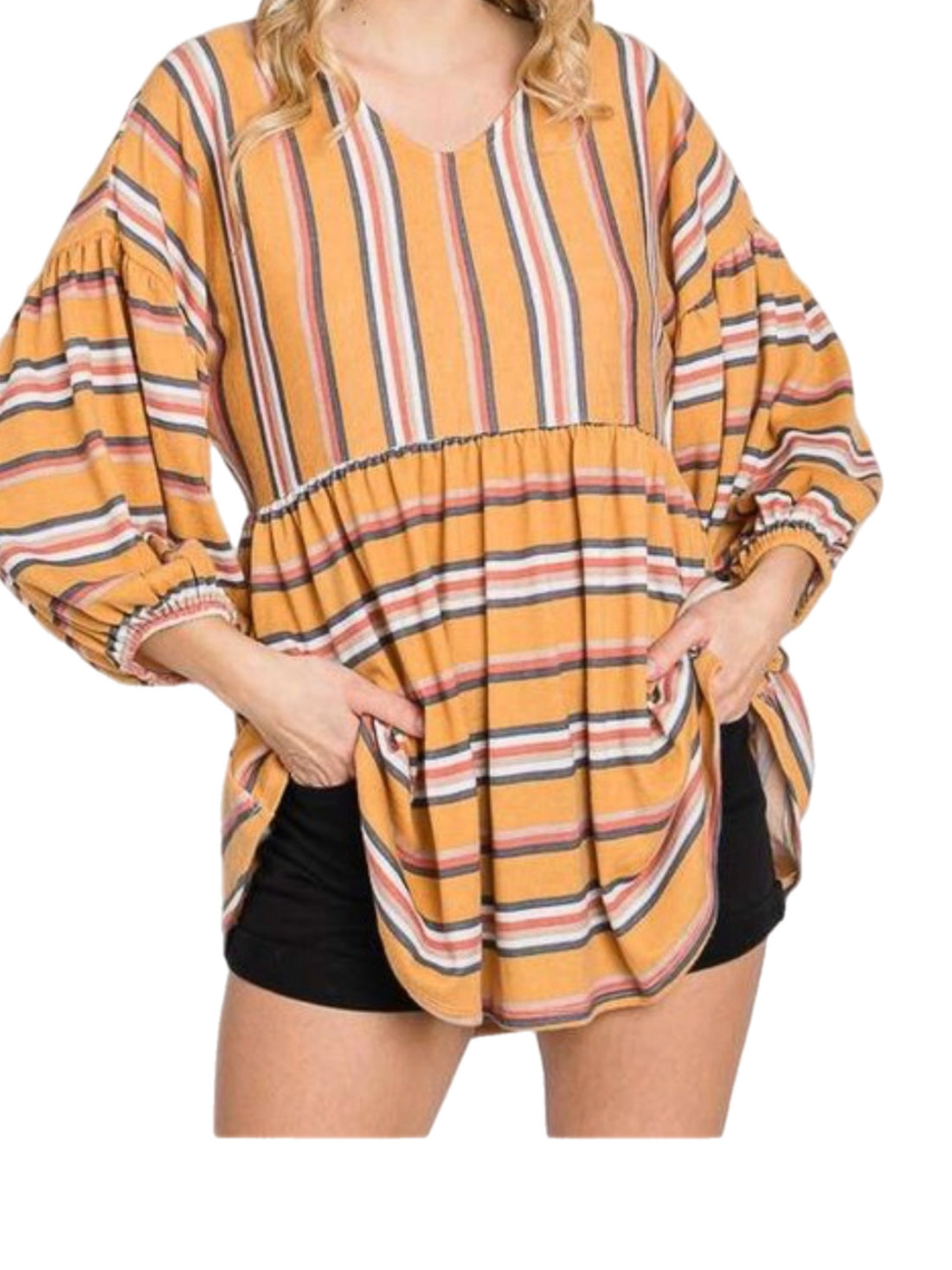 Yellow Striped Baby Doll Top