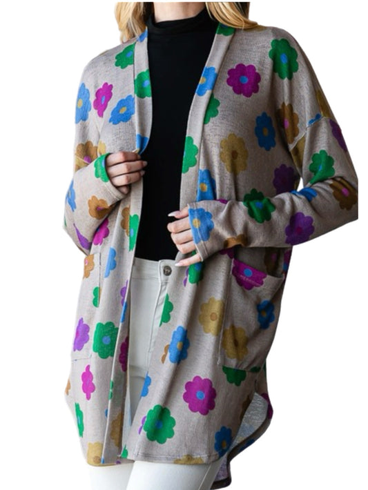 Mocha Cardi w/ Bright Floral