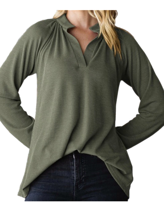 Puff Sleeve Thermal Top - Olive