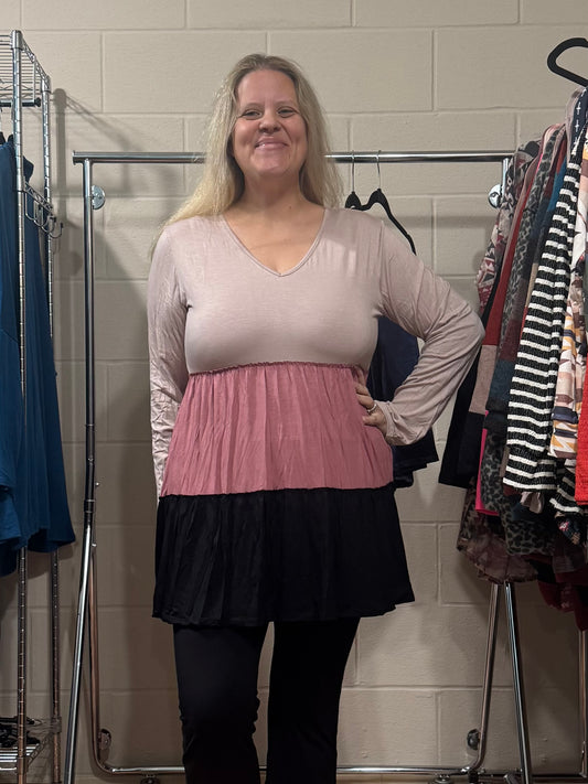 Black, Mauve, Beige Color Block Baby Doll Tunic