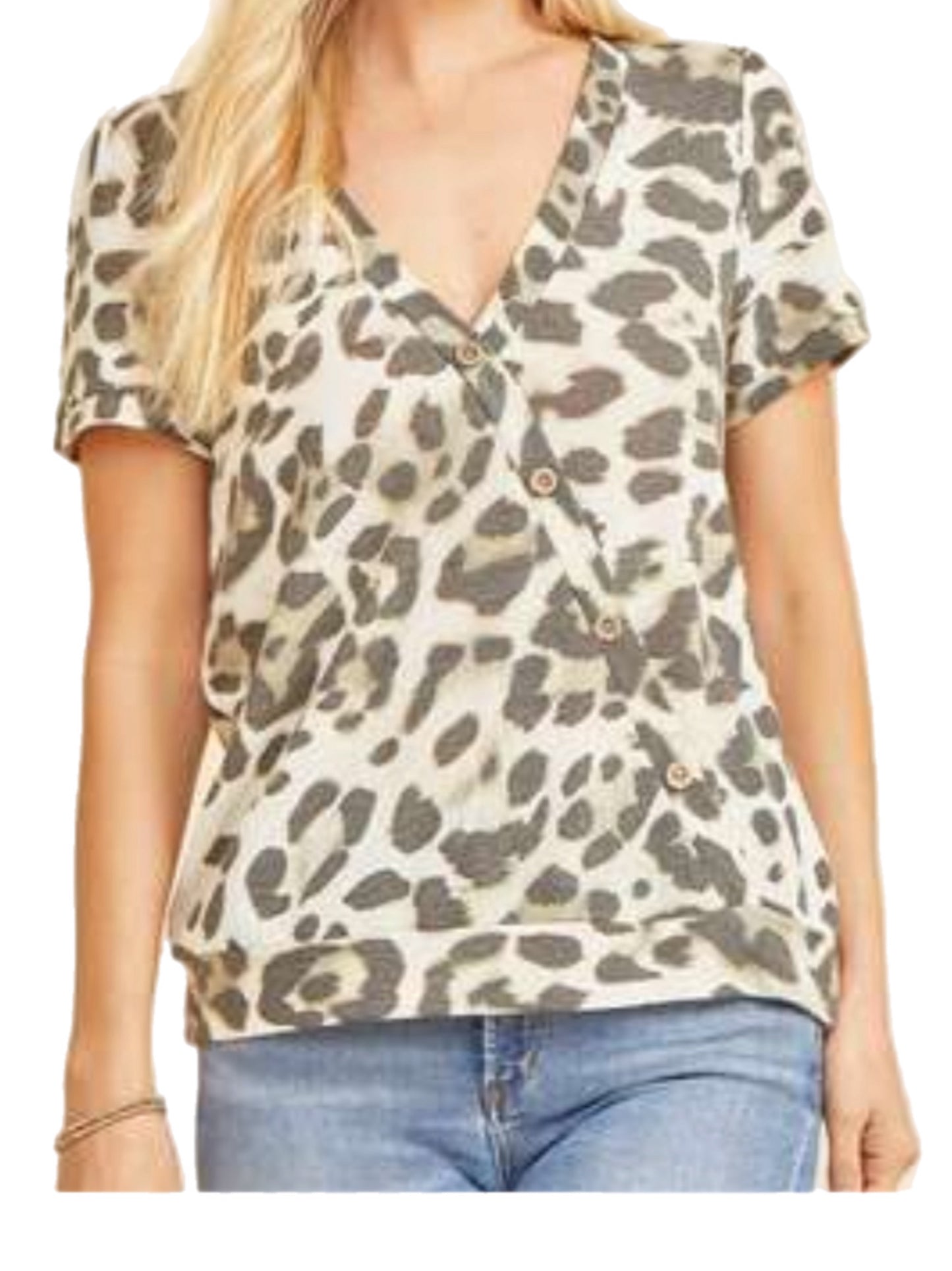 Cheetah Top w/ Button Detail