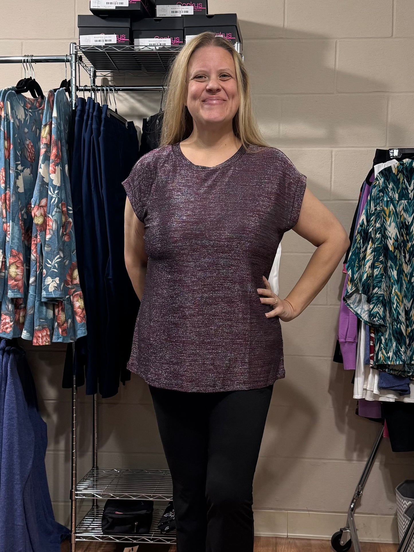 Gray & Mauve Sparkly Stretchy Top