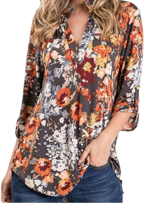 Grey & Orange Floral Gabby Top