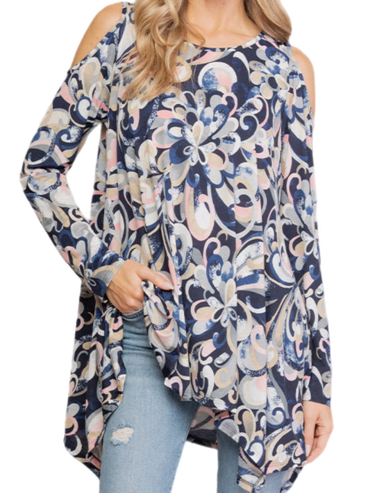 Navy Floral Cold Shoulder Top