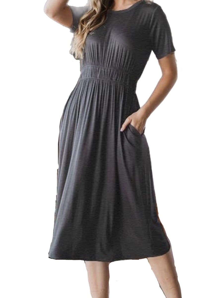 Dark Gray Midi Dress w/ Pockets