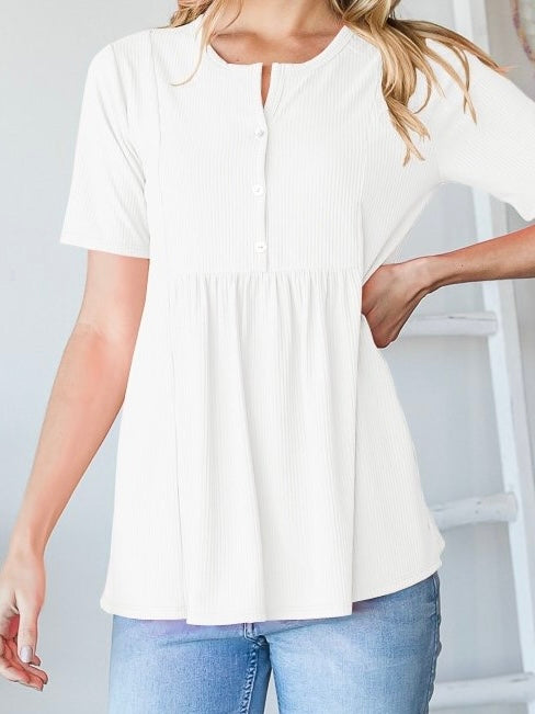 White Ribbed Baby Doll Top