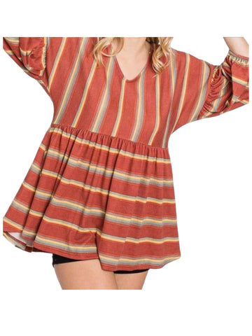 Rust Striped Baby Doll Top