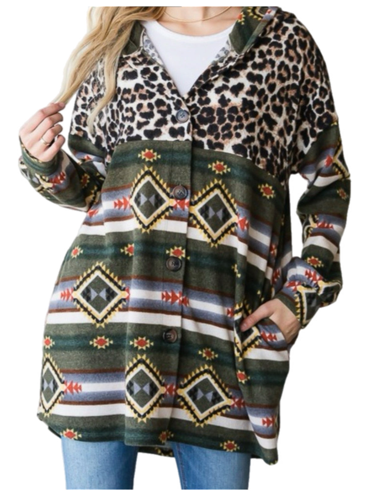 Aztec & Cheetah Button Jacket