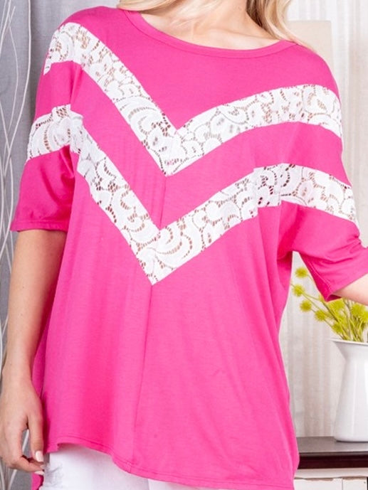 Bright Pink Top w/ Lace Detail