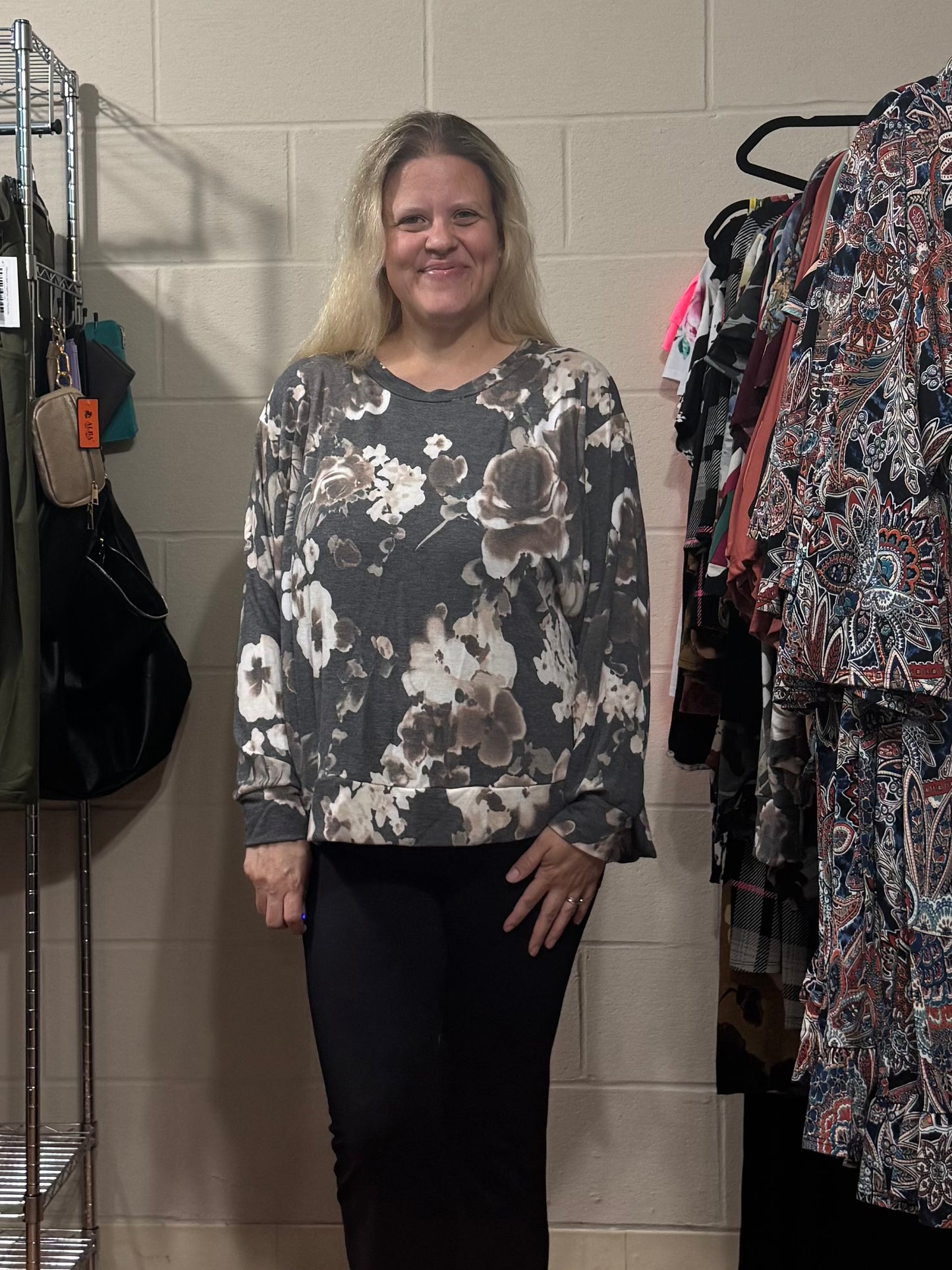 Soft Gray Floral Top