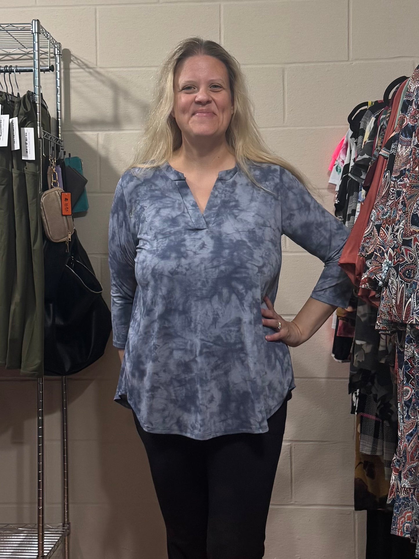 Blue Tie Dye 3/4 Sleeve Top