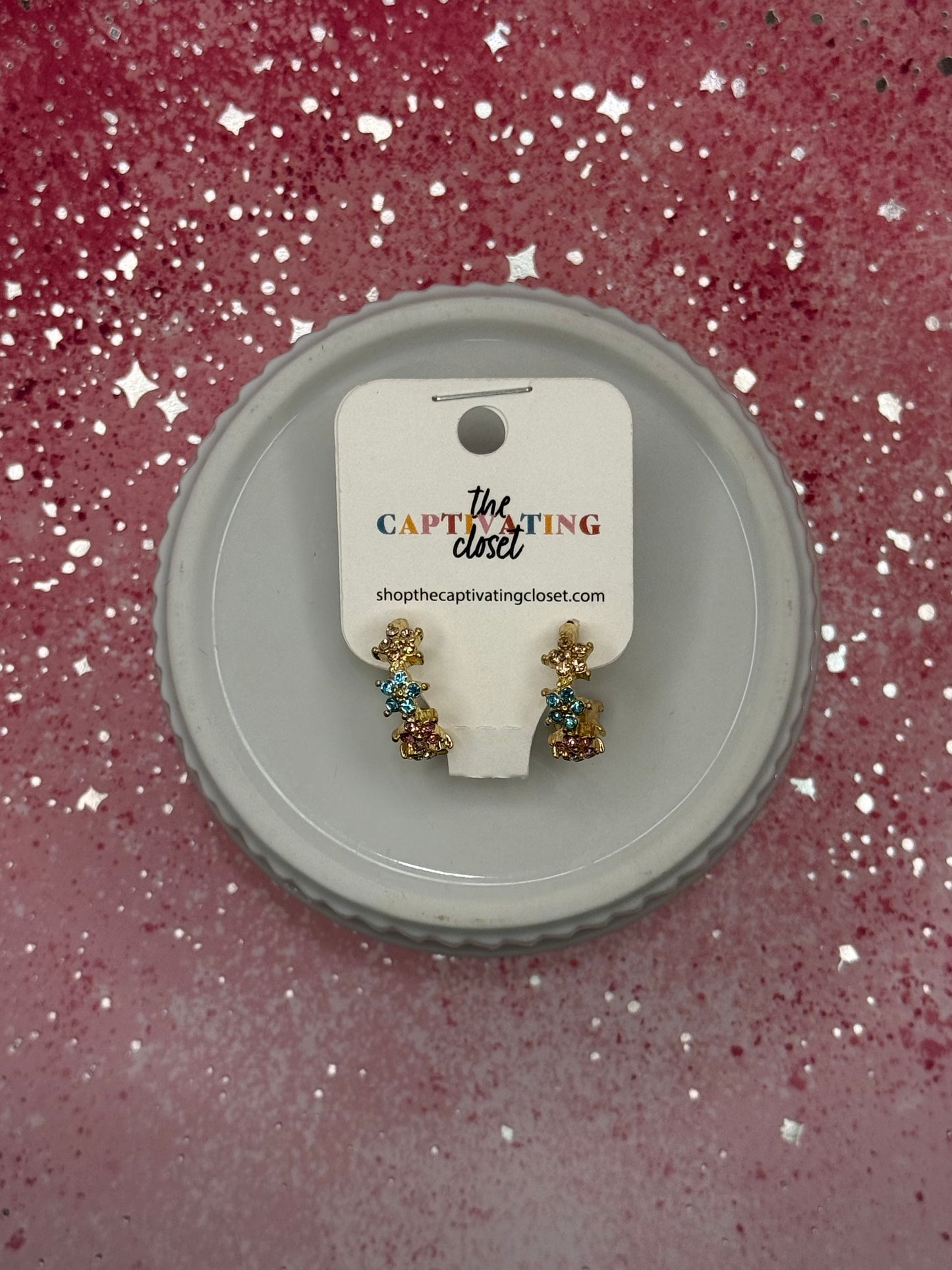 Yellow, Pink, & Blue Flower Hoop Earring