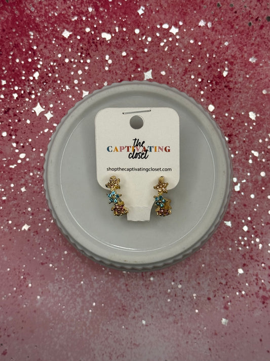 Yellow, Pink, & Blue Flower Hoop Earring