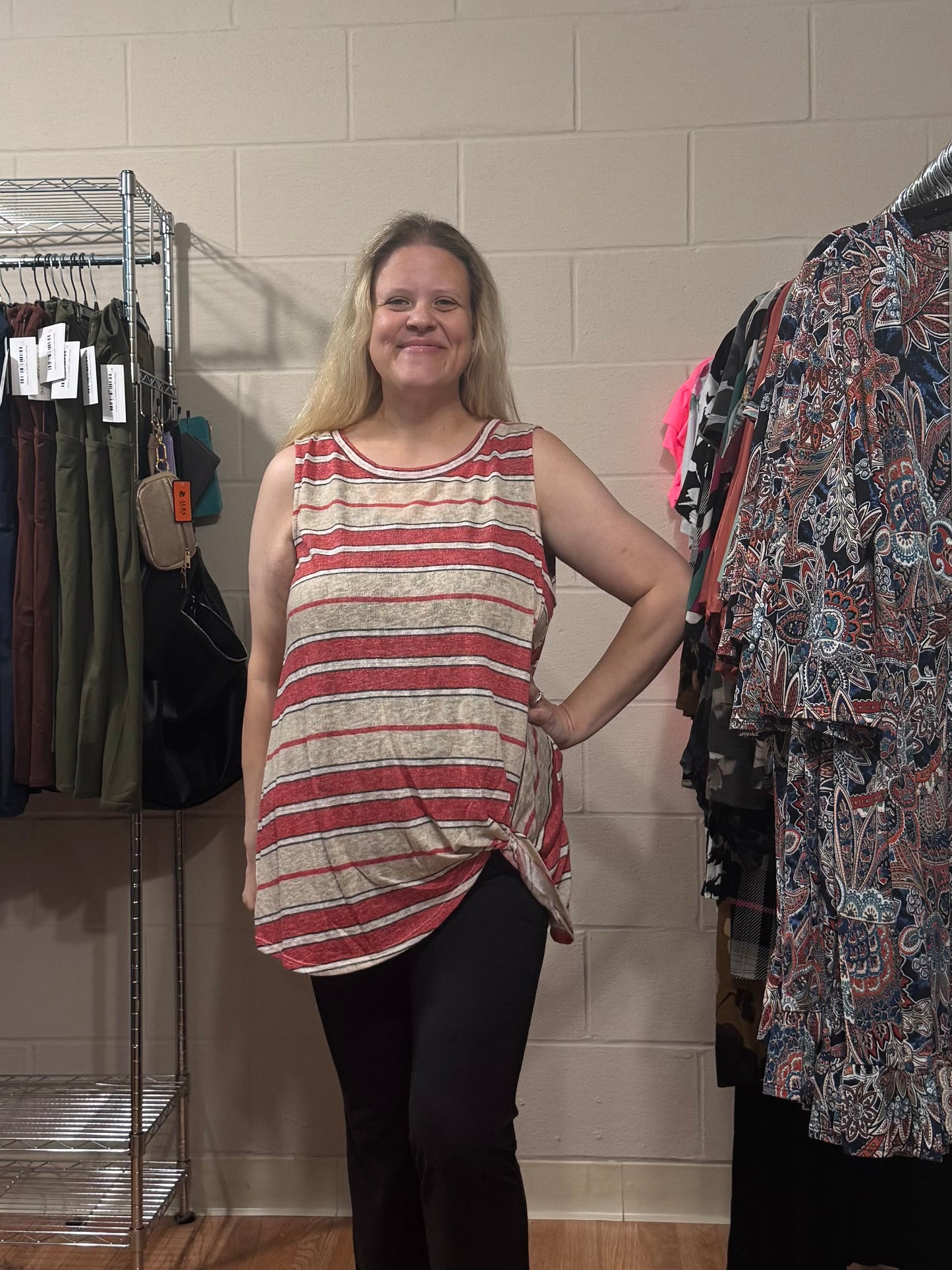 Orange & Cream Stripe Knit Tank w/ Twist