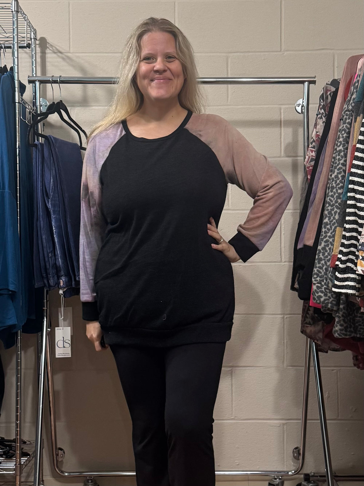 Black Top w/ Tie Dye Sleeves
