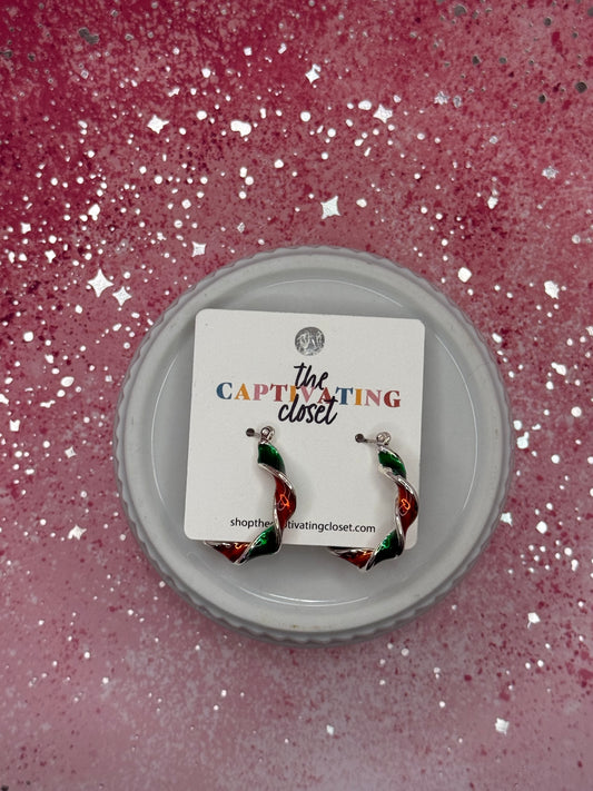 Red & Green Twist Hoop Earring