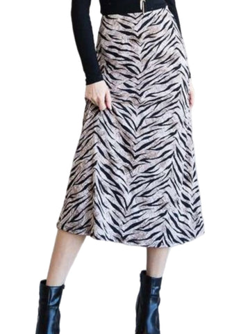 Tiger Print Midi Skirt w/ Elastic Waist