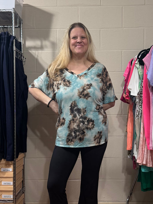 Blue & Brown Print Top