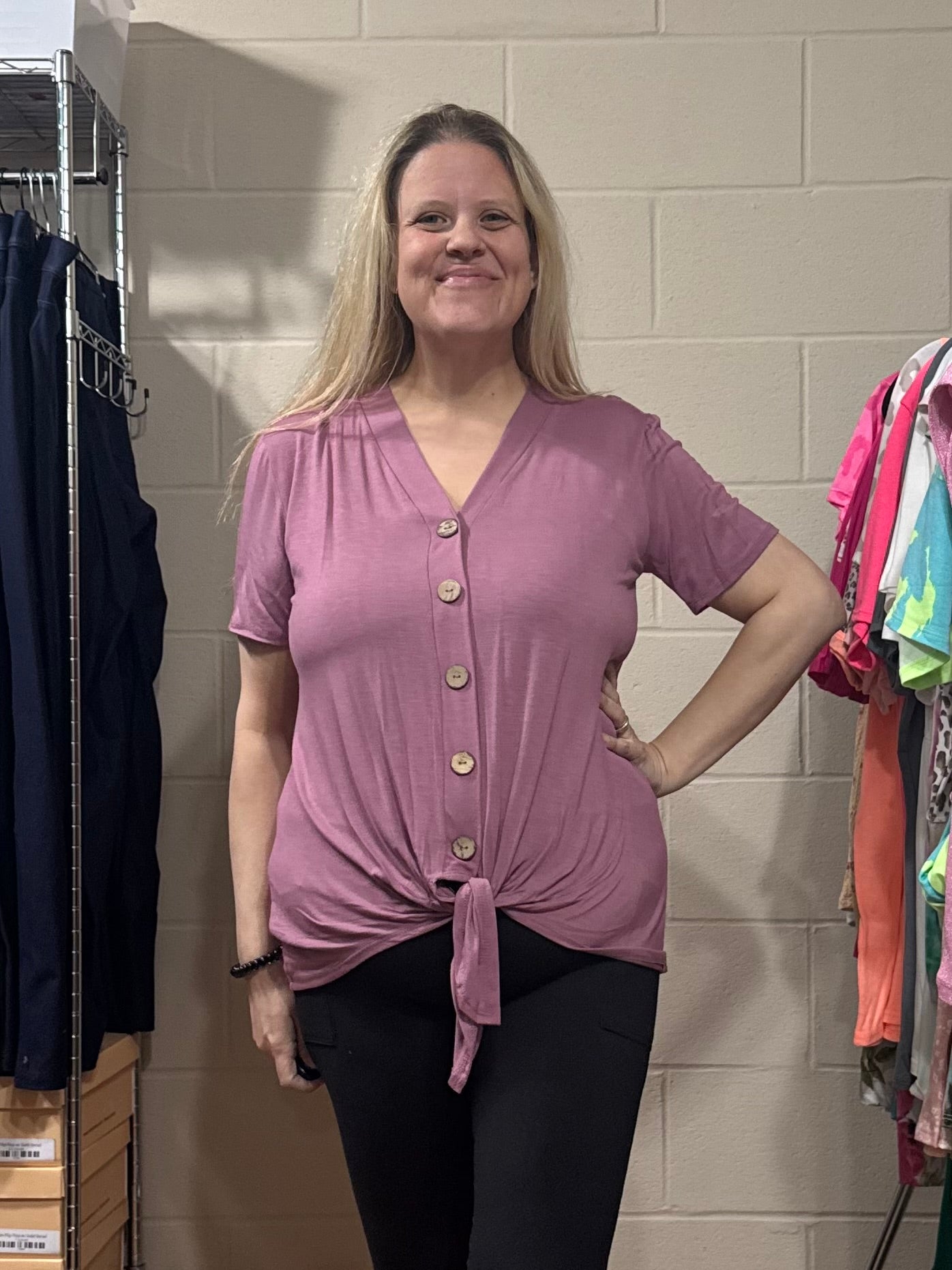 Mauve Button Top w/ Front Knot
