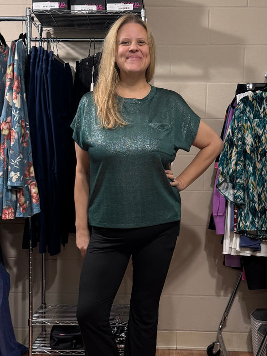 Green Sparkly Pocket Tee