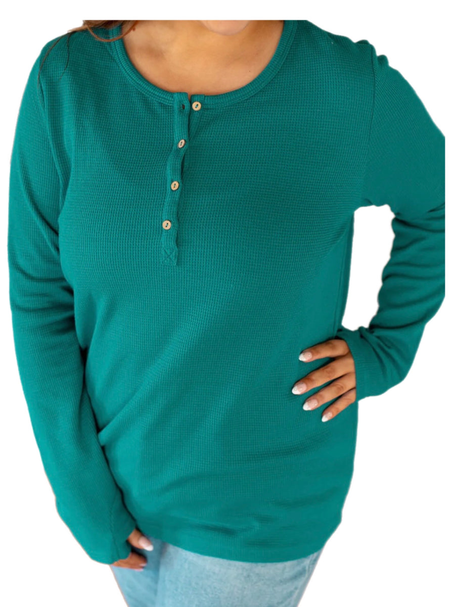 Teal Thermal Top w/ Buttons