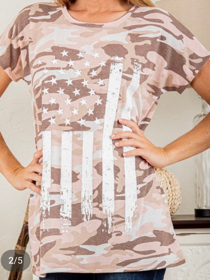 Pink Camo Stars & Stripes Top